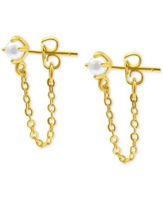 ADORNIA - 14k Gold-Plated Chain & Freshwater Pearl Front-to-Back Earrings