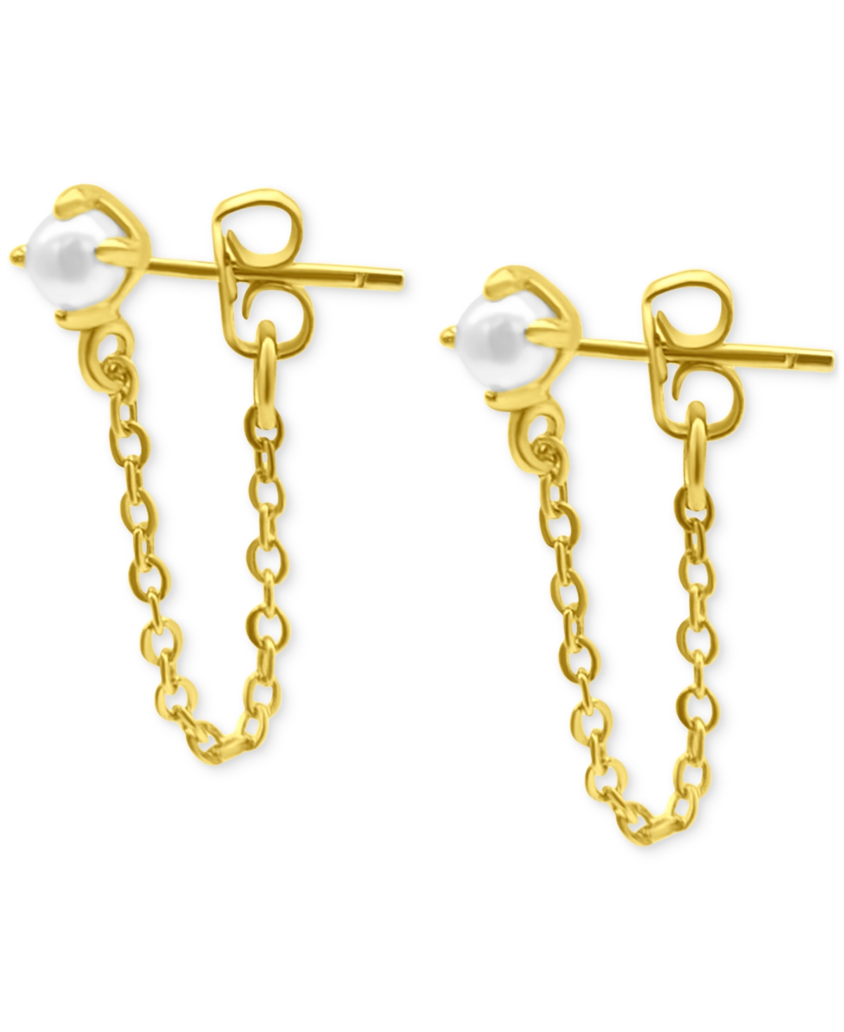 14k Gold-Plated Chain & Freshwater Pearl Front-to-Back Earrings - Gold