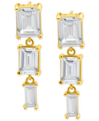 ADORNIA - 14k Gold-Plated Rectangle Crystal Triple Drop Earrings