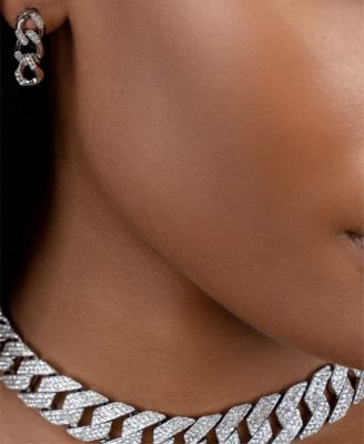 Rhodium-Plated Pav&eacute; Curb Chain Drop Earrings