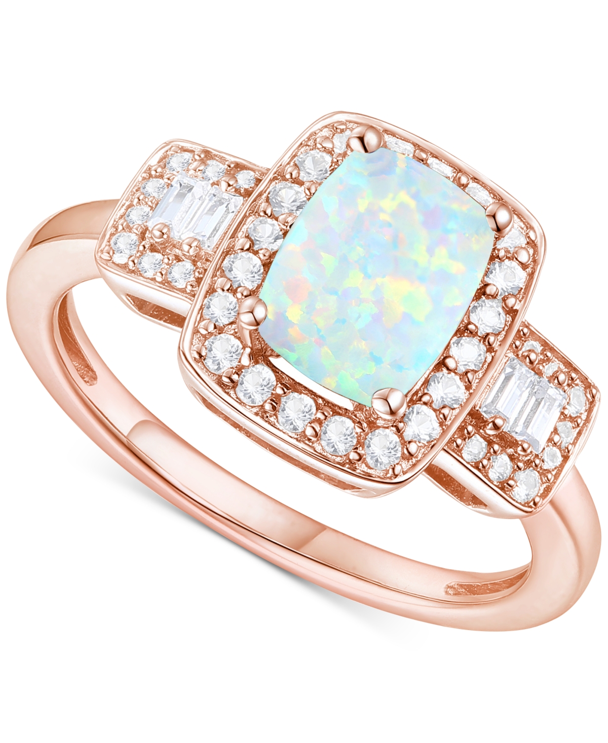 Macy's Lab-grown Emerald (1 Ct. T.w.) & Lab-grown White Sapphire (1/2 Ct. T.w.) Halo Statement Ring In 14k In Opal