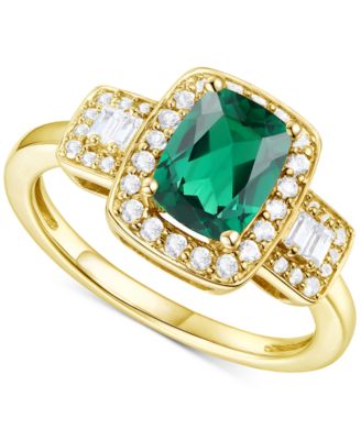 Macy's - Lab-Grown Emerald (1 ct. t.w.) & Lab-Grown White Sapphire (1/2 ct. t.w.) Halo Statement Ring in 14k Gold-Plated Sterling Silver (Also in Additional Gemstones)