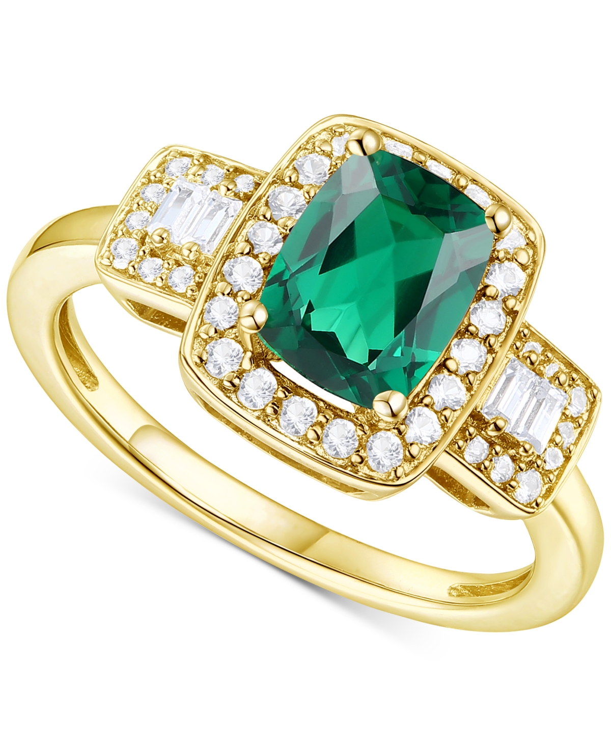 Macy's Lab-grown Emerald (1 Ct. T.w.) & Lab-grown White Sapphire (1/2 Ct. T.w.) Halo Statement Ring In 14k