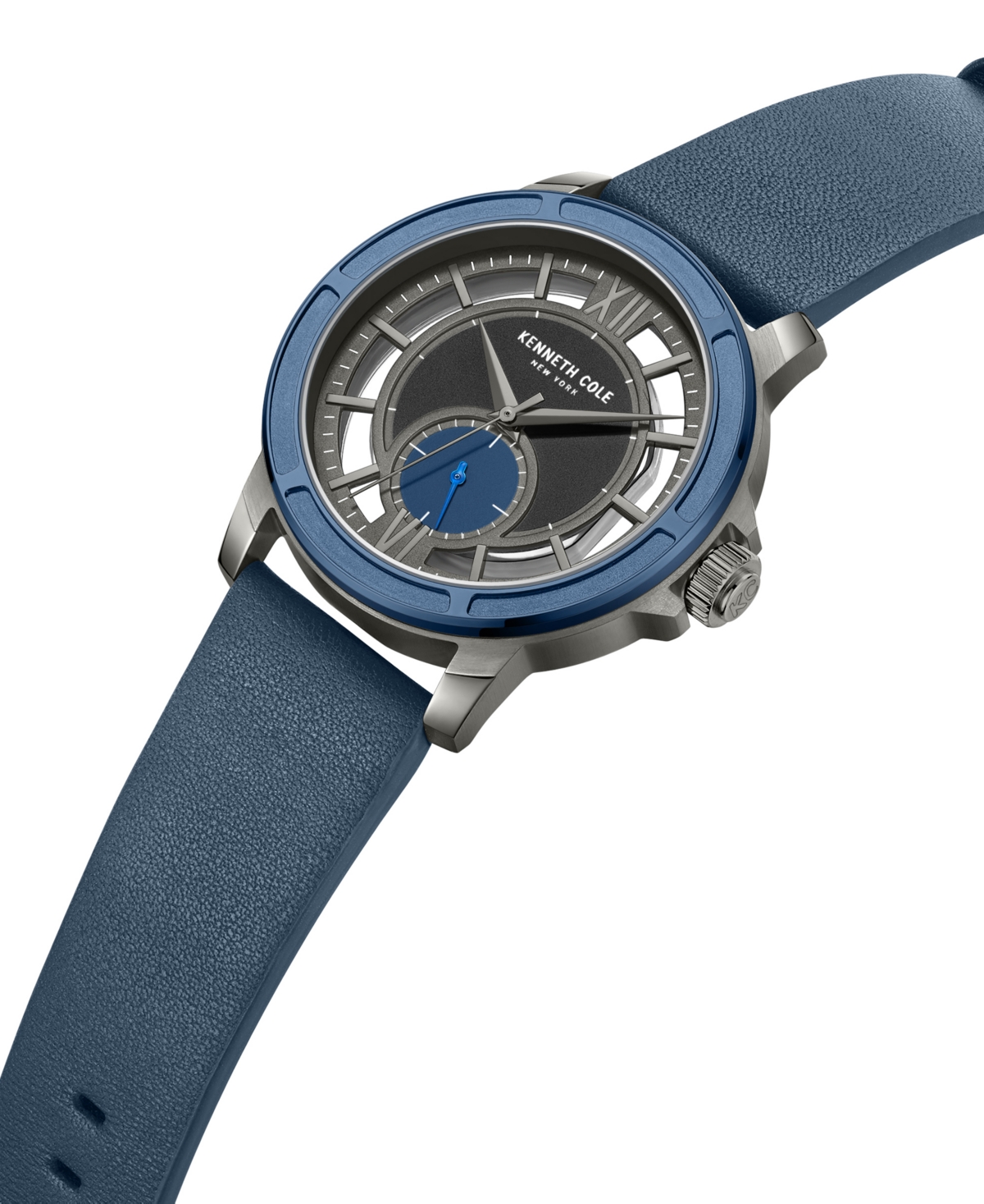 Shop Kenneth Cole New York Men's Transparency Blue Dark Genuine Leather Watch 44mm