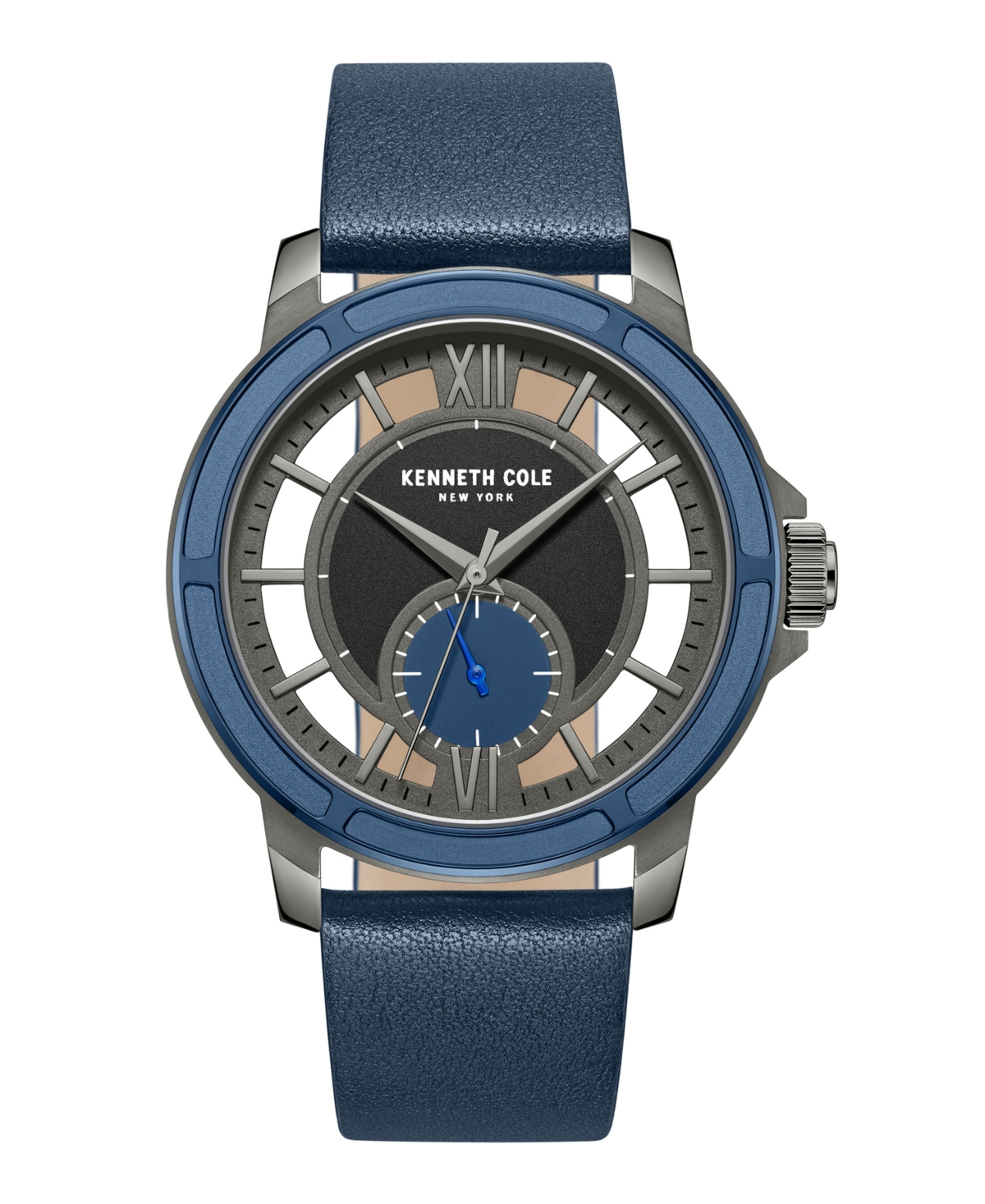 Kenneth Cole New York Men's Transparency Blue Dark Genuine Leather Watch 44mm
