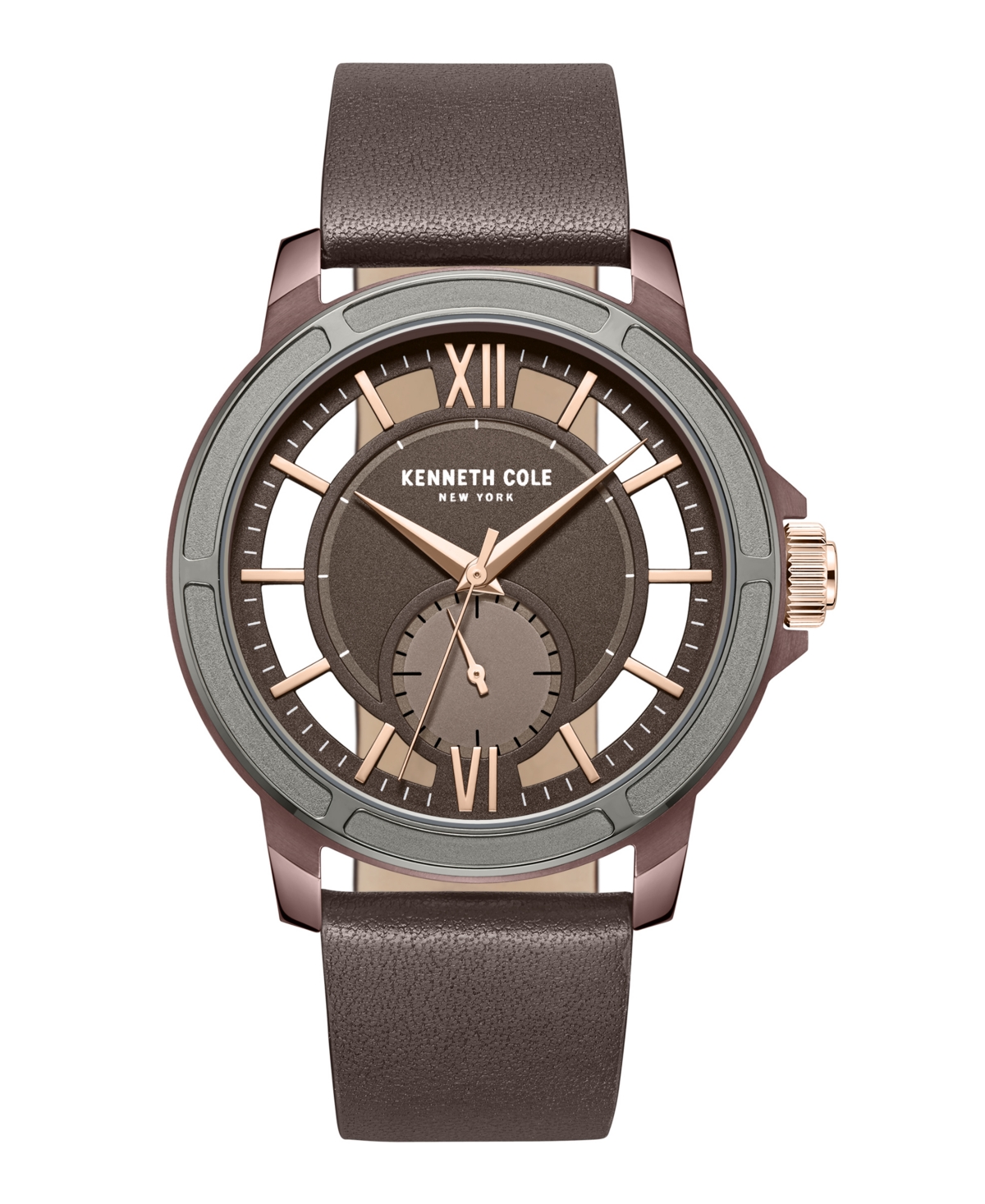 Men's Transparency Brown Genuine Leather Watch 44mm - Brown