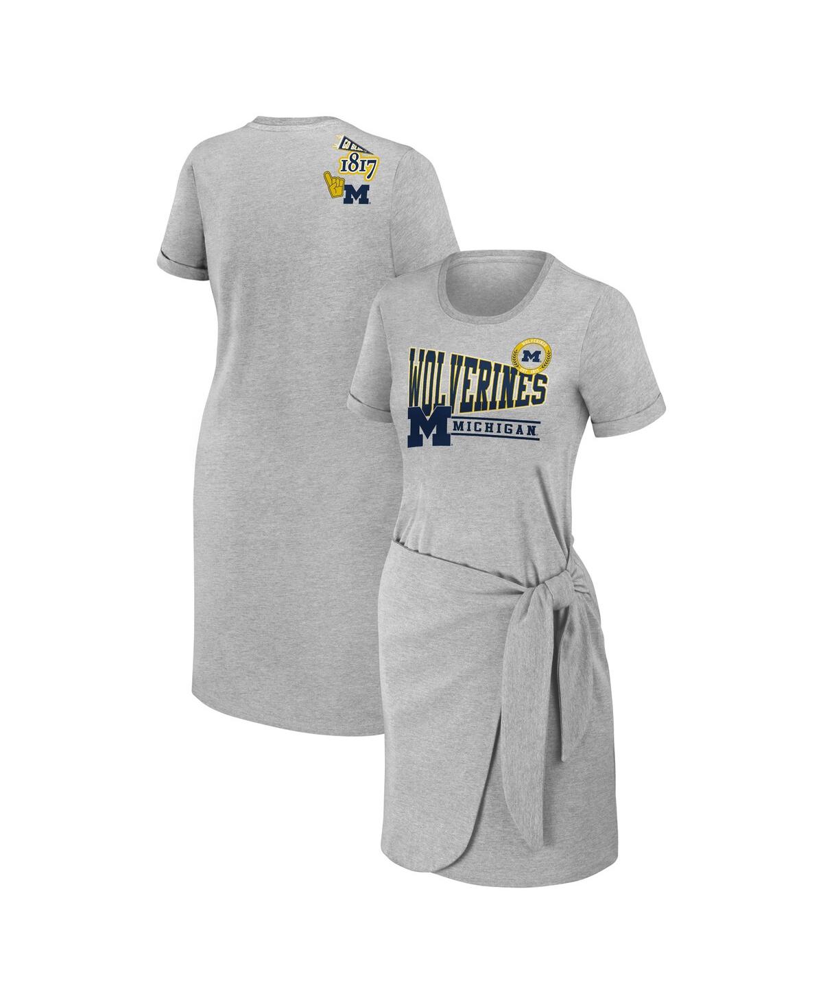 WEAR BY ERIN ANDREWS WOMEN'S WEAR BY ERIN ANDREWS HEATHER GRAY MICHIGAN WOLVERINES KNOTTED T-SHIRT DRESS
