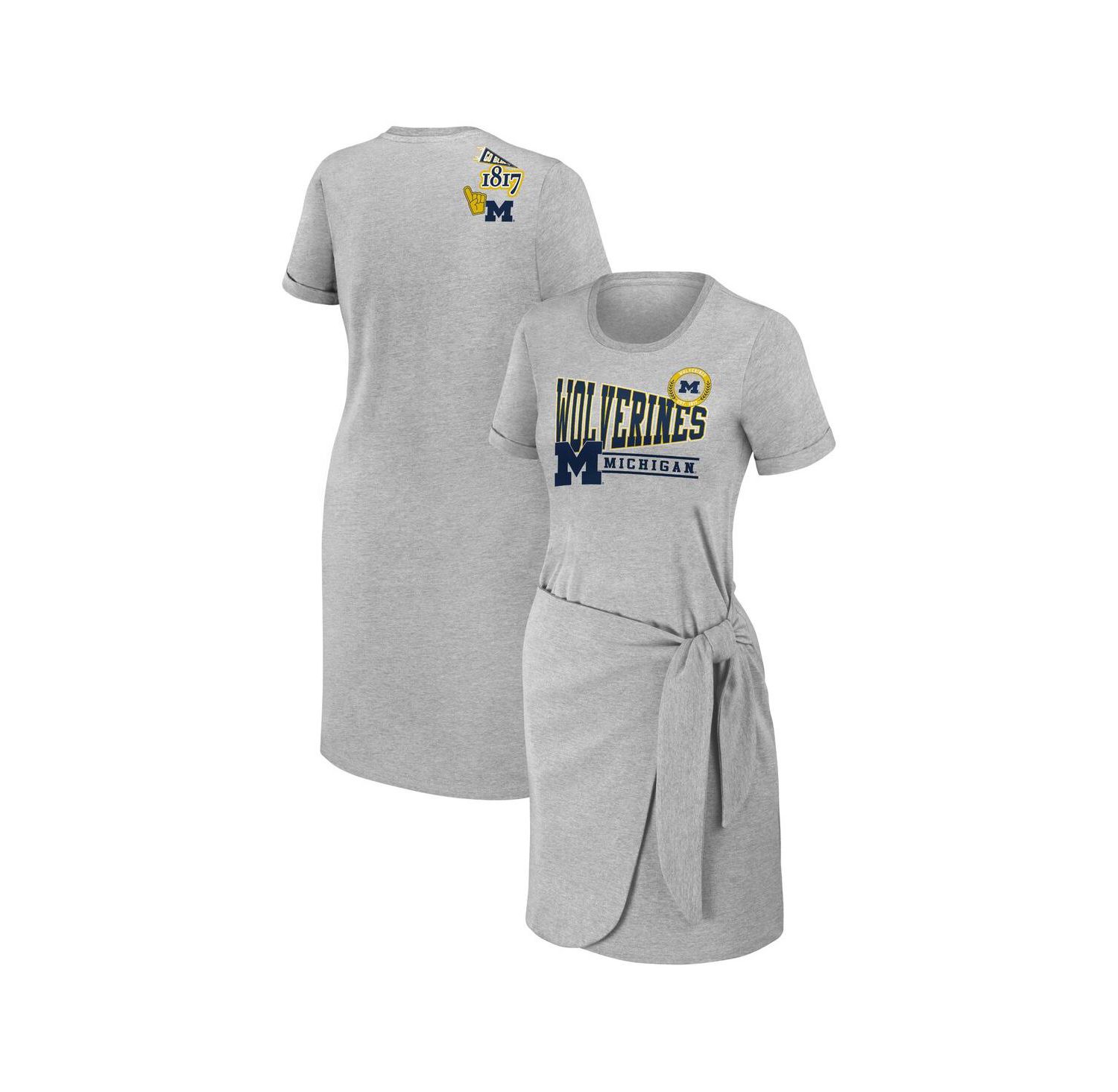 Women's Heather Gray Michigan Wolverines Knotted T-shirt Dress