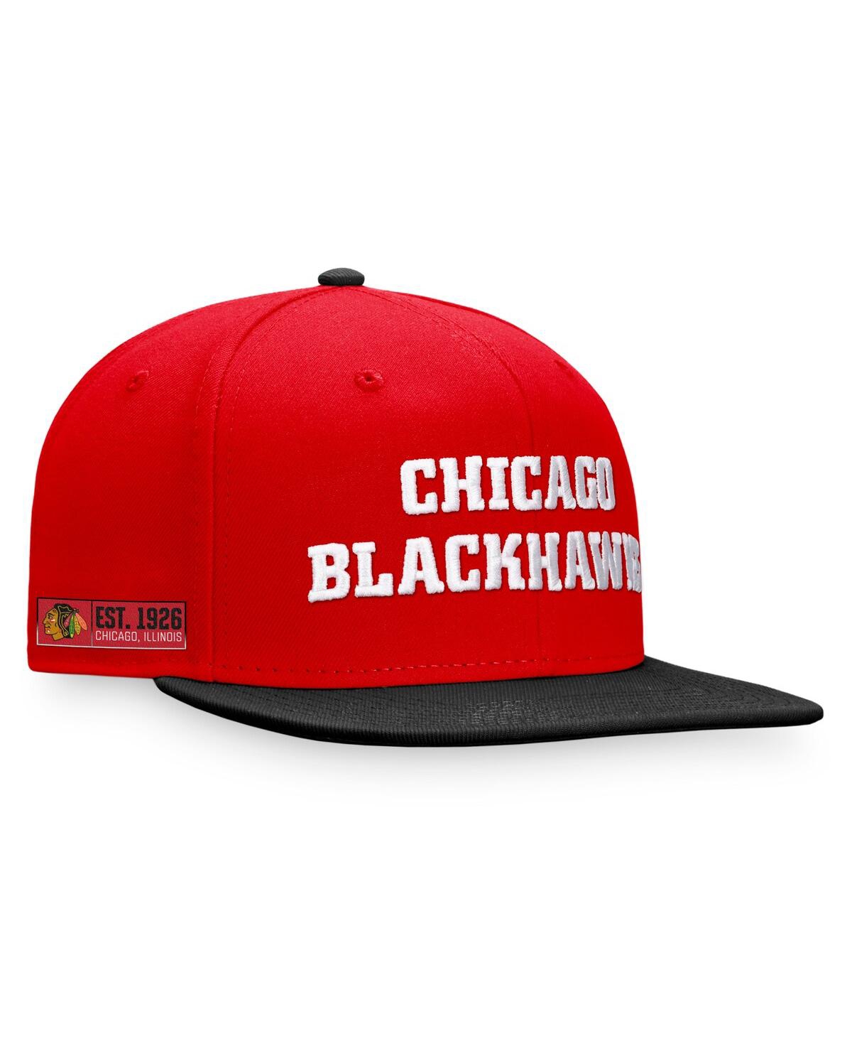 Fanatics Men's  Red, Black Chicago Blackhawks Iconic Color Blocked Snapback Hat In Red,black