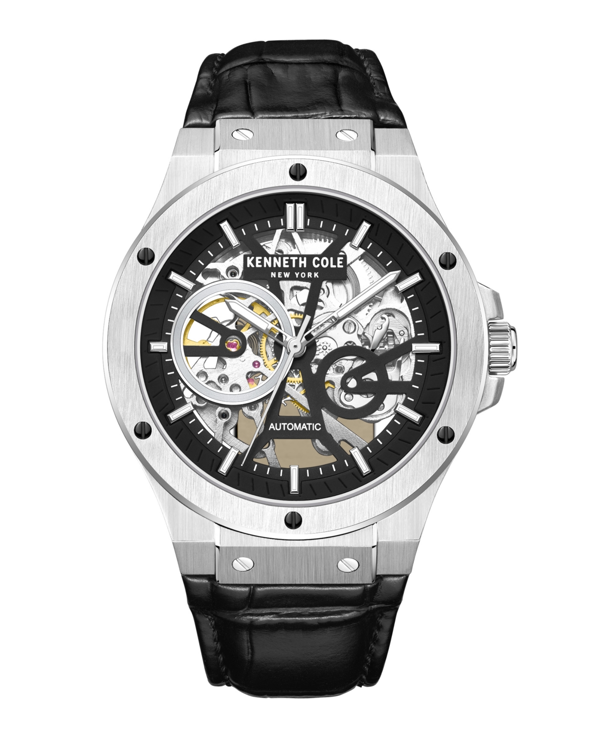 Men's Automatic Black Genuine Leather Watch 43mm - Black