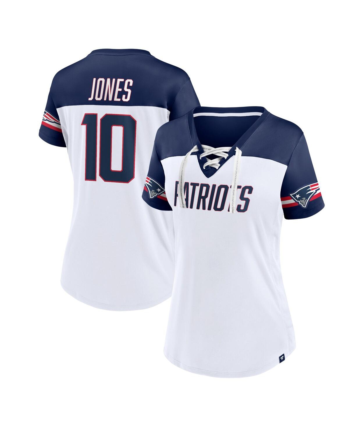 Fanatics Women's  Mac Jones White New England Patriots Athena Name And Number V-neck Top