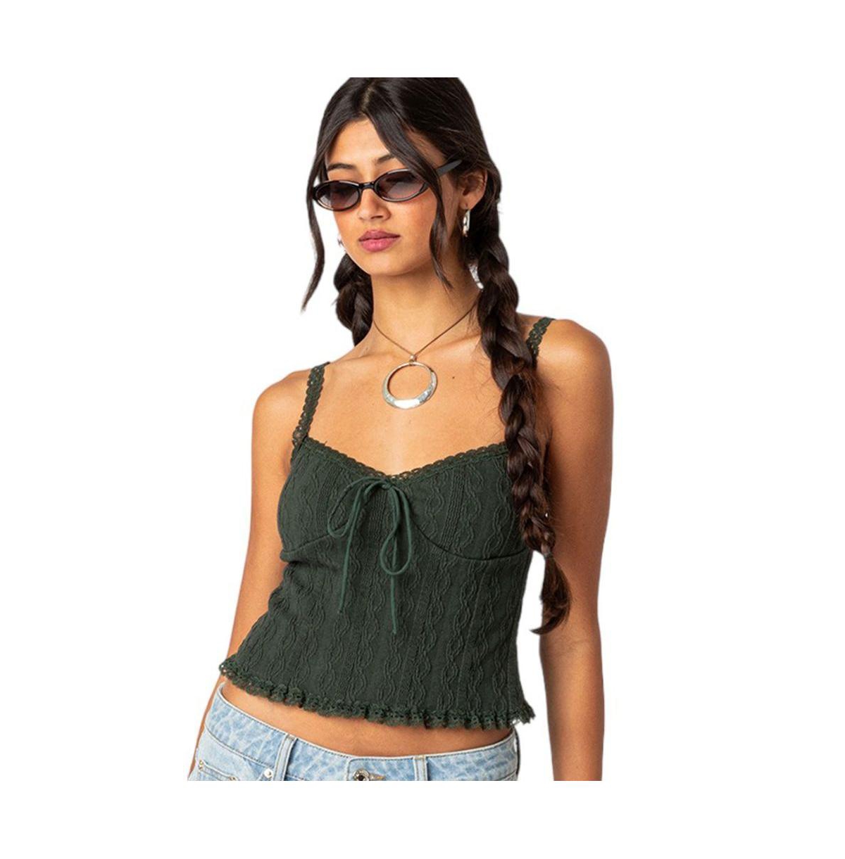 Edikted Lacey Knit Tank In Olive