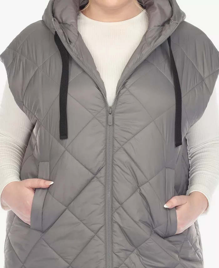 Plus Size Diamond Quilted Hooded Puffer Vest - thumbnail 4