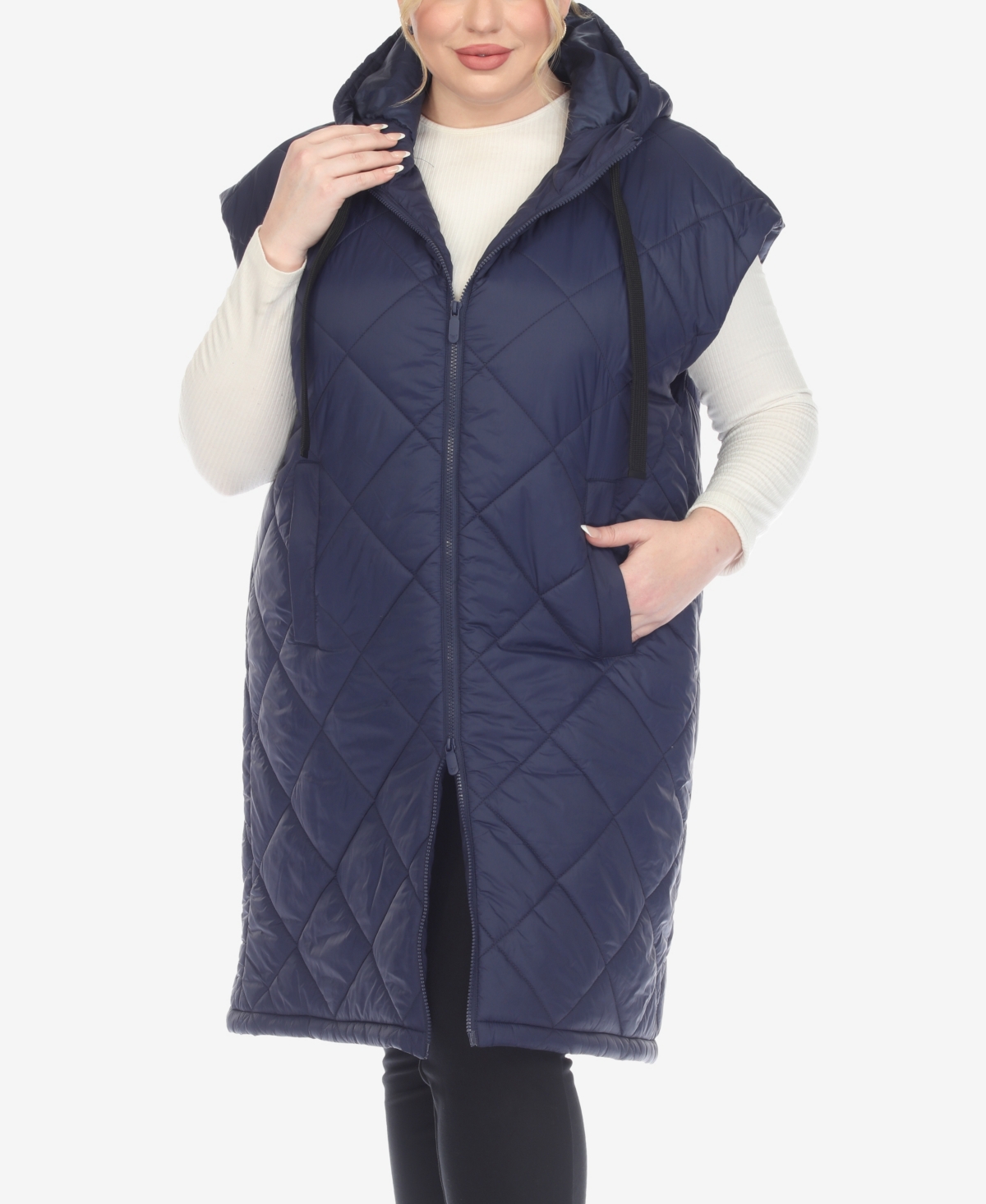 White Mark Plus Size Diamond Quilted Hooded Puffer Vest