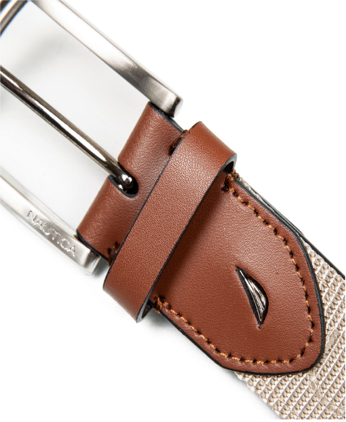 Мужской ремень Nautica Leather Tab Signature Webbing Logo Belt, цвет: Хаки — фото 2
