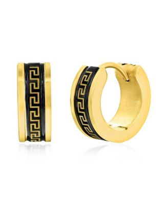 Stainless Steel 13mm Greek Key Hoop Earrings