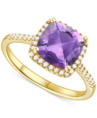Macy's - Amethyst (1-3/4 ct. t.w.) & Lab-Grown White Sapphire (1/4 ct. t.w.) Halo Ring in 14k Gold-Plated Sterling Silver (Also in Additional Gemstones)