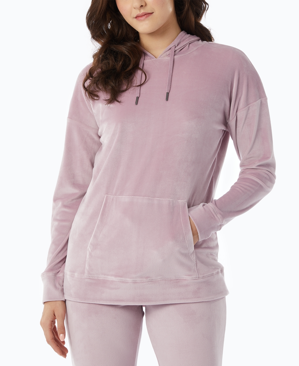 32 Degrees Women's Velour Pouch-pocket Pullover Hoodie In Mauve Shadow