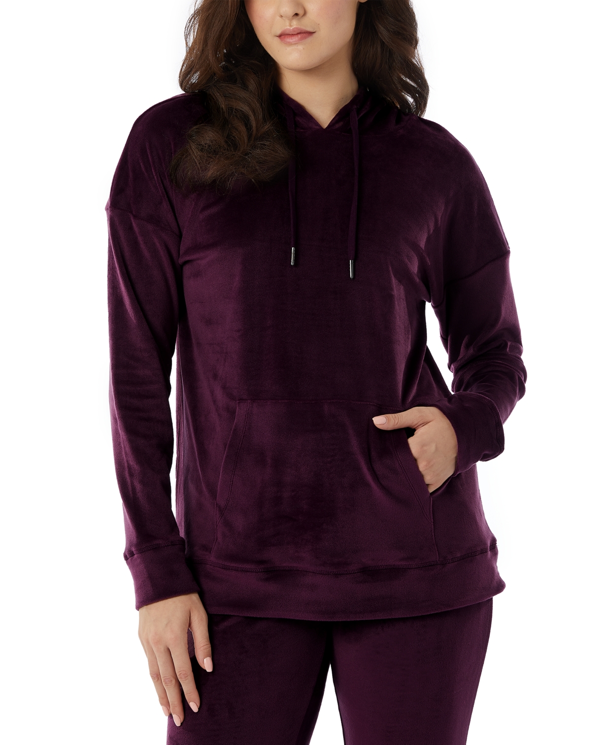 32 Degrees Women's Velour Pouch-pocket Pullover Hoodie In Potent Purple