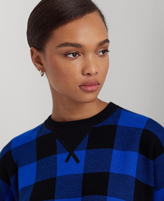 Lauren Ralph Lauren Women's Buffalo Check CottonBlend Sweater Macy's