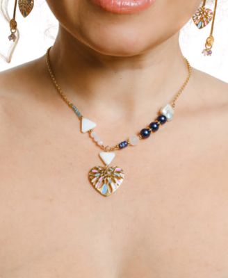 18k Gold-Plated Mixed Gemstone Heart Pendant Necklace, 36" + 10" extender