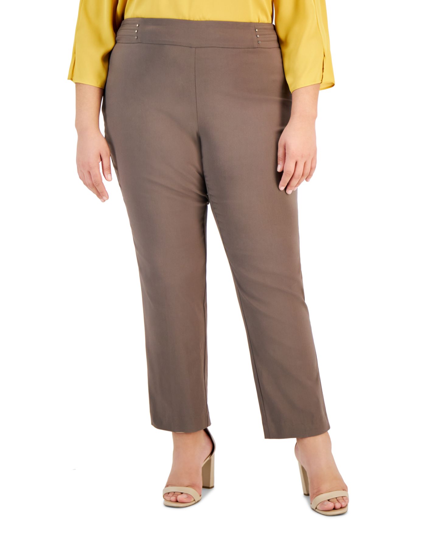 Женские брюки JM Collection Plus & Petite Plus Size Tummy Control Pull-On Slim-Leg, цвет: Коричневый глиняный — фото 1