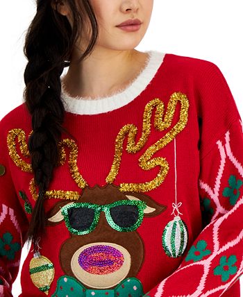 Hooked Up by IOT Juniors Embellished Sunglasses Reindeer Ugly