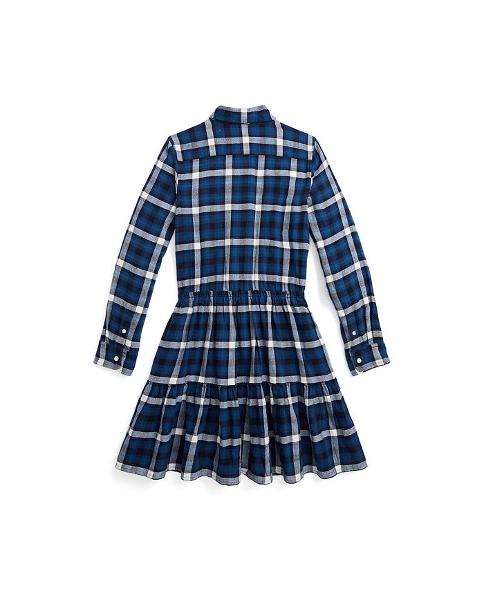 Polo Ralph Lauren Big Girls Plaid Tiered Cotton Flannel Shirtdress - Macy's