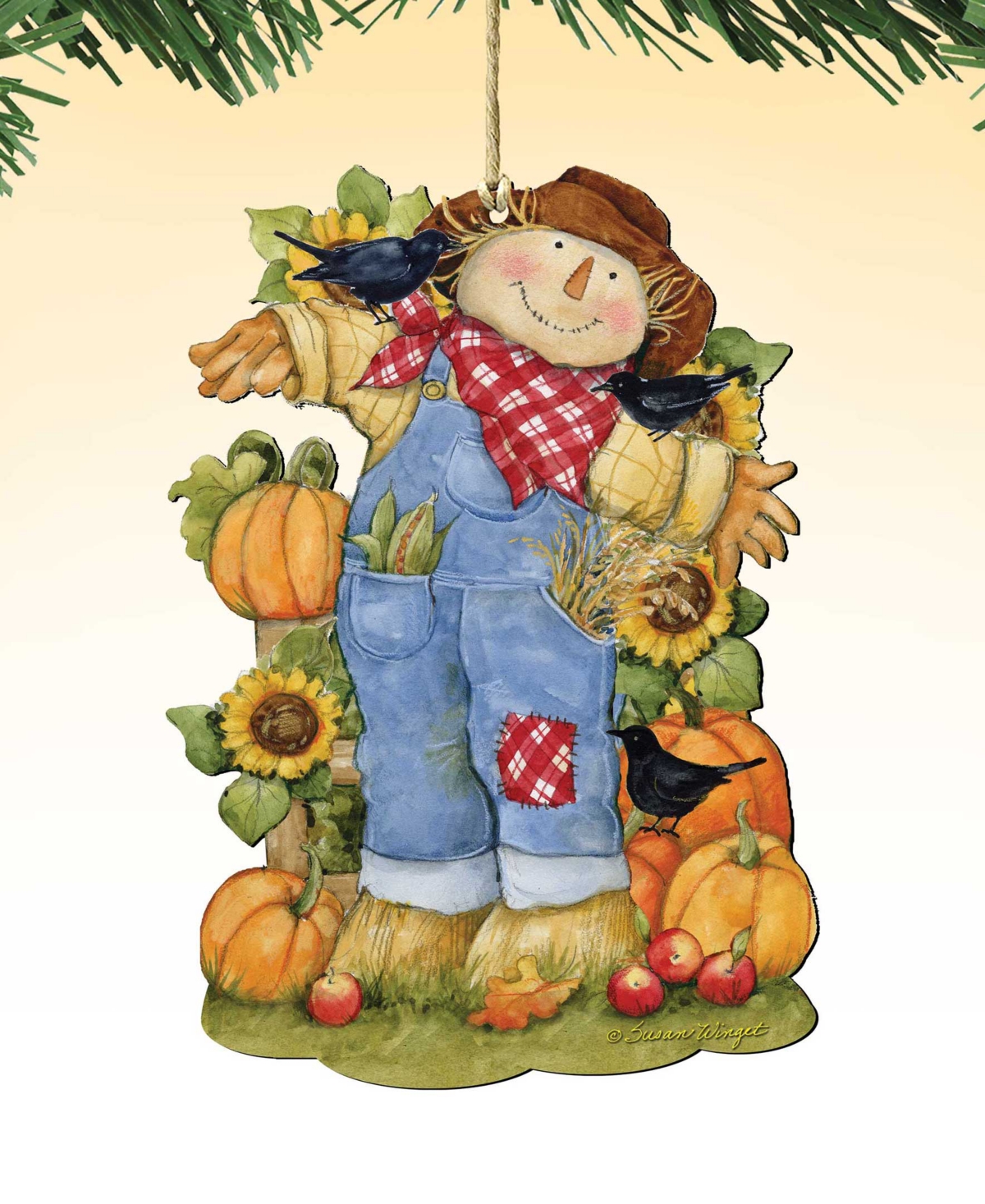 Designocracy Holiday Wooden Ornaments Harvest Scarecrow Home Decor Set of 2 S. Winget