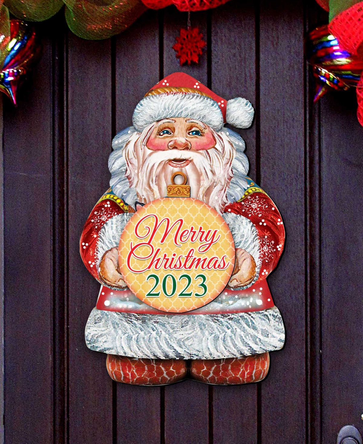 Designocracy 2023 Dated Merry Christmas Santa Wooden Door Decor Wall Decor G. Debrekht In Multi Color