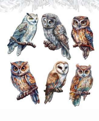 Holiday Wooden Clip-On Ornaments Night Owls Set of 6 G. DeBrekht