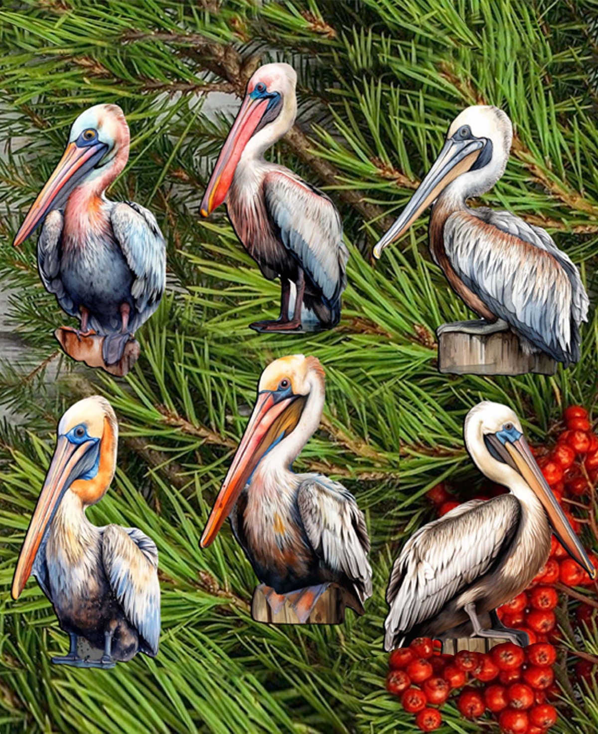 Shop Designocracy Holiday Wooden Clip-on Ornaments Pelicans Set Of 6 G. Debrekht In Multi Color