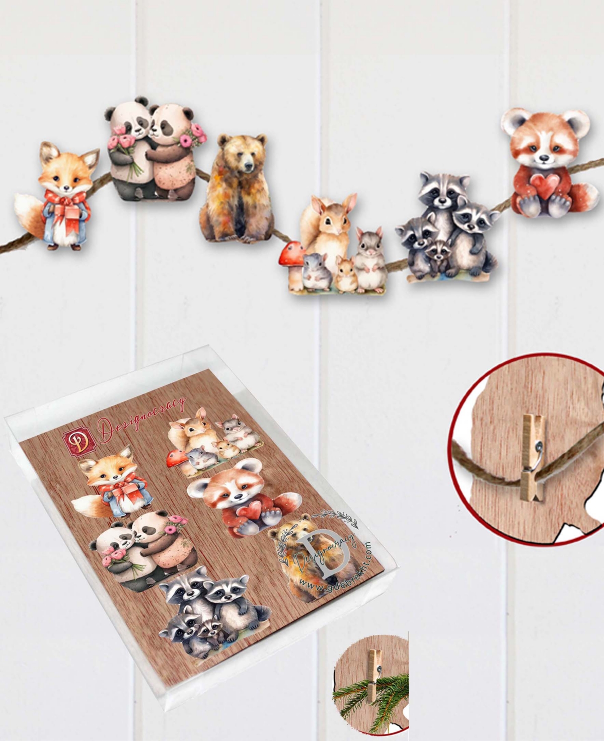 Designocracy Forest Animals Christmas Wooden Clip-on Ornaments Set Of 6 G. Debrekht In Multi Color
