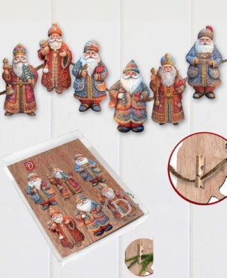 Santa Christmas Wooden Clip-On Ornaments Set of 6 G. DeBrekht