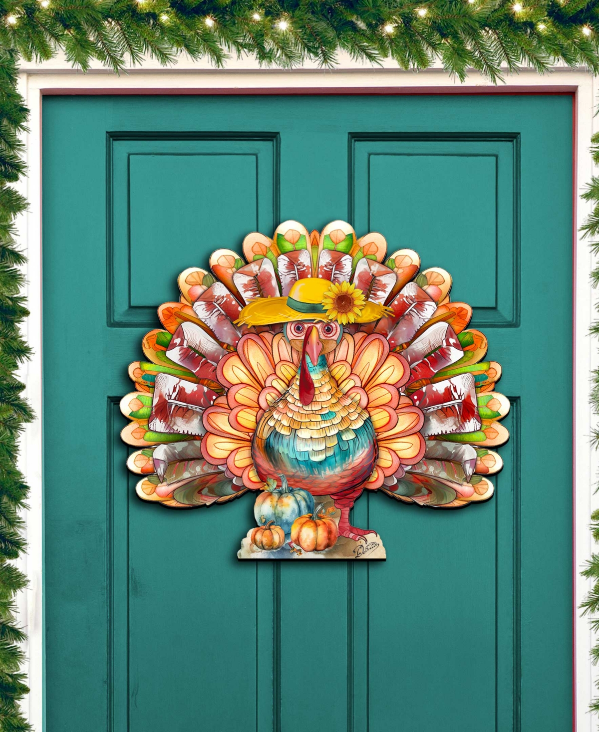Shop Designocracy Holiday Door Decor Wooden Door Hanger Autumn Turkey G. Debrekht In Multi Color