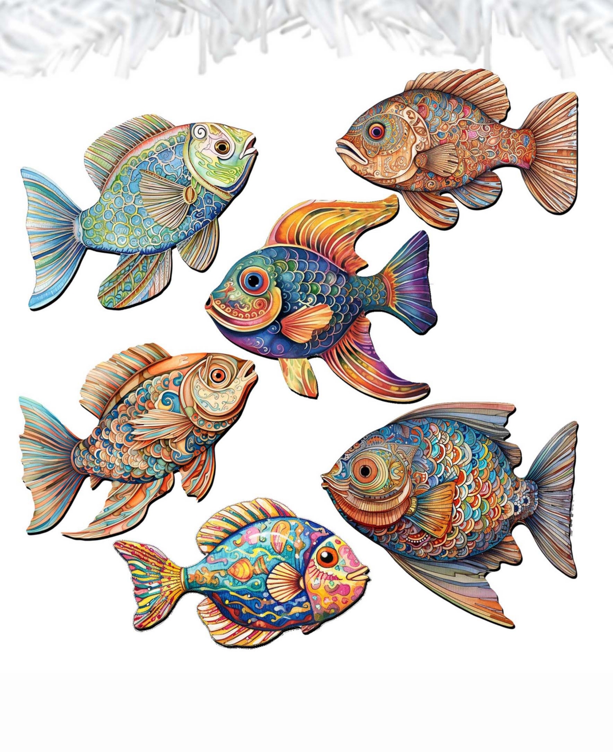 Designocracy Holiday Wooden Clip-on Ornaments Coastal Fish Set Of 6 G. Debrekht In Multi Color