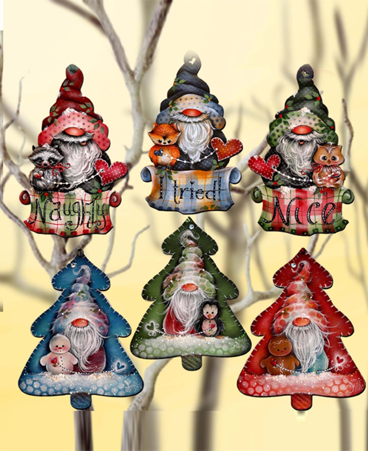 Designocracy Christmas Gnomes Christmas Wood Clip-on Ornaments Set Of 6 J. Mills-price In Multi Color