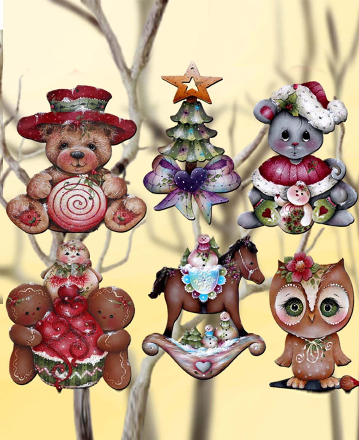 Designocracy Spirit Of Christmas Wood Clip-on Ornaments Set Of 6 J. Mills-price In Multi Color