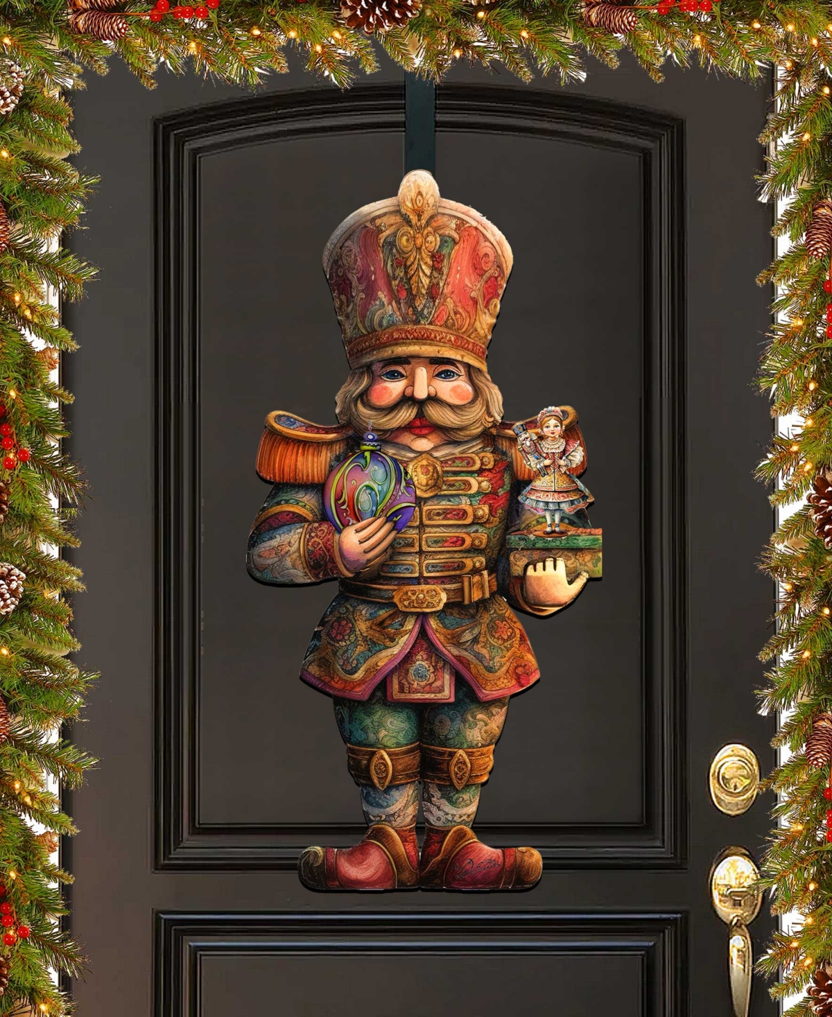 Designocracy Clara And Nutcracker Prince Christmas Door Hanger Wooden Door Decor G. Debrekht In Multi Color