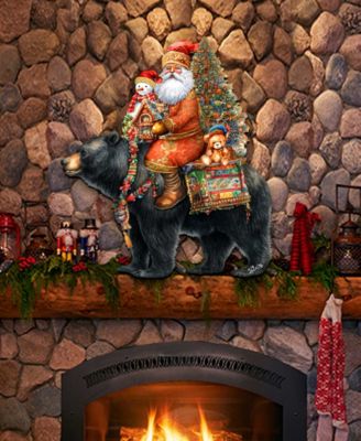 Santa Claus and Black Bear Christmas Door Decor Wooden Wall Decor G. DeBrekht