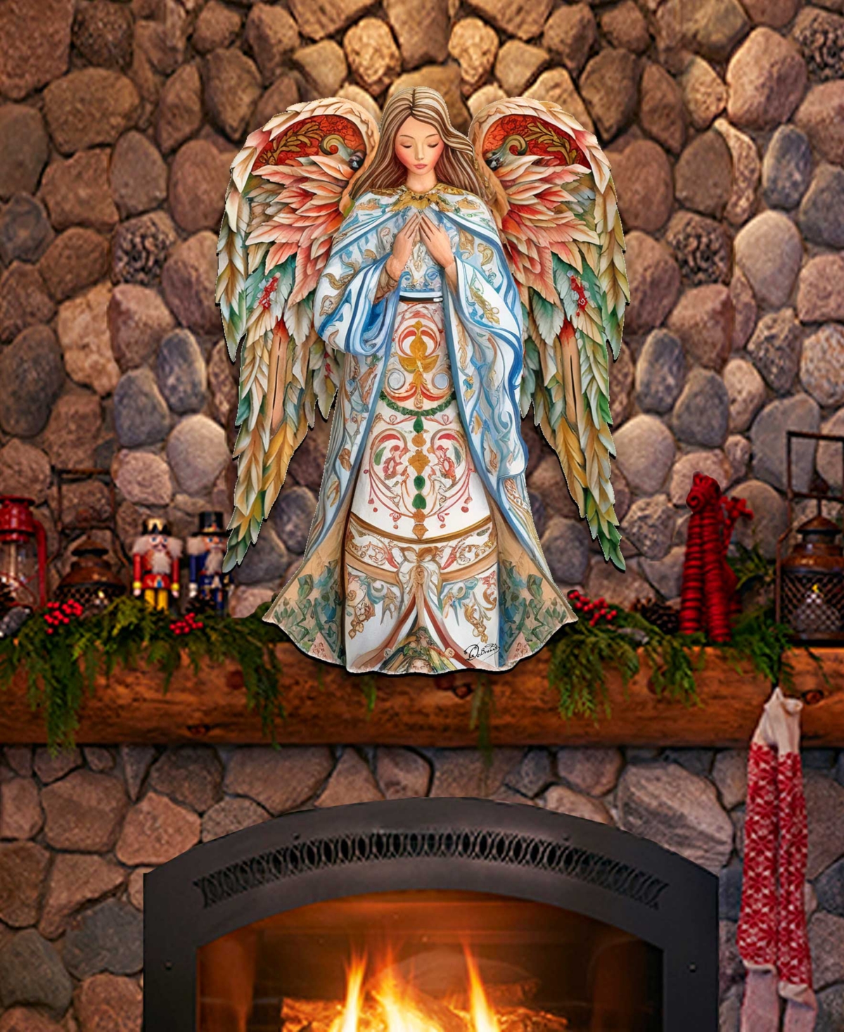 Shop Designocracy Elegant Angel Of Hope Christmas Wooden Door Decor Door Hanger G. Debrekht In Multi Color