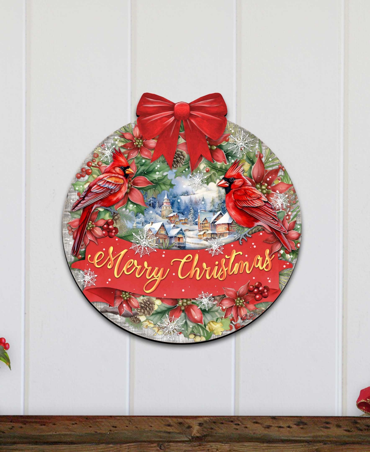 Designocracy Merry Christmas Wooden Door Decor Welcome Sign Hanging Decoration G. Debrekht In Multi Color