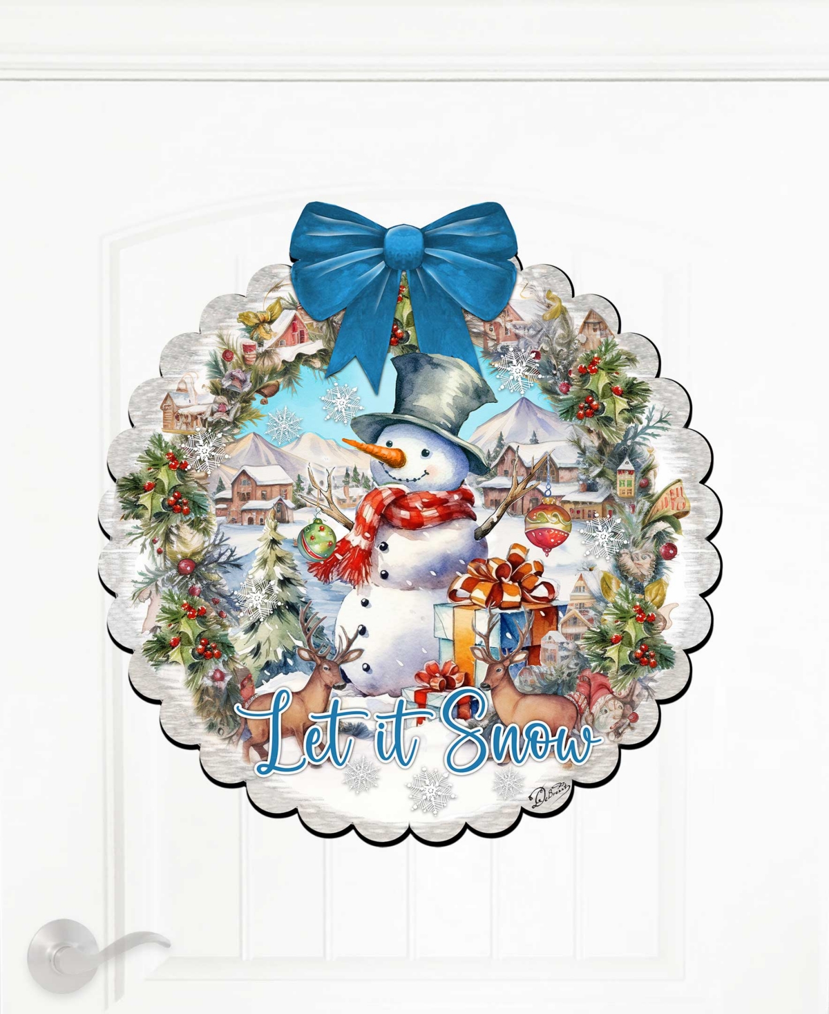 Designocracy Let It Snow Christmas Wooden Door Decor Hanging Decoration G. Debrekht In Multi Color