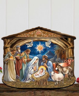 The Birth of Jesus Nativity Scene Christmas Wooden Door Hanger Door Decor G. DeBrekht