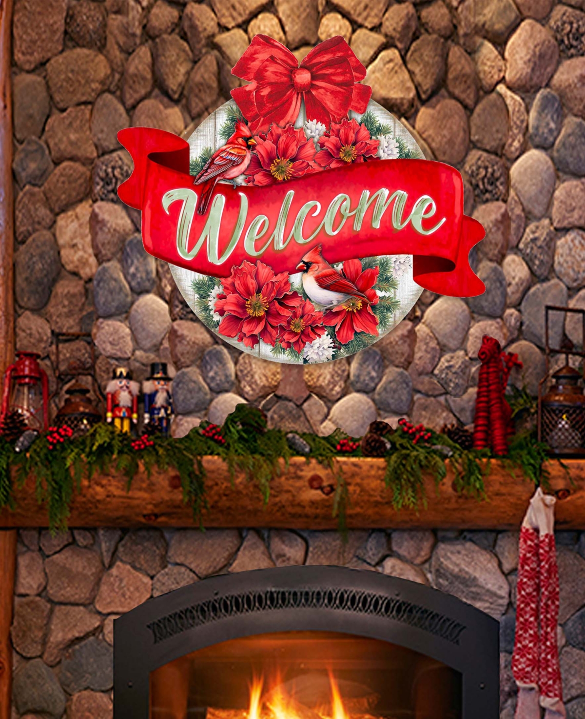 Designocracy Christmas Wreath Christmas Wooden Door Decor Welcome Sign G. Debrekht In Multi Color