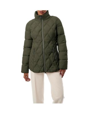 Women Mustard High Neck Diamond Quilt Puffer Jacket
