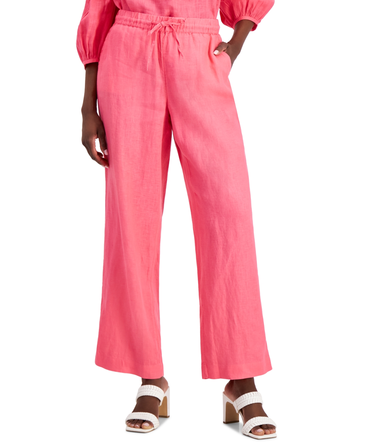 Linen Drawstring-Waist Pants, Created for Macy's - Foxy Pink