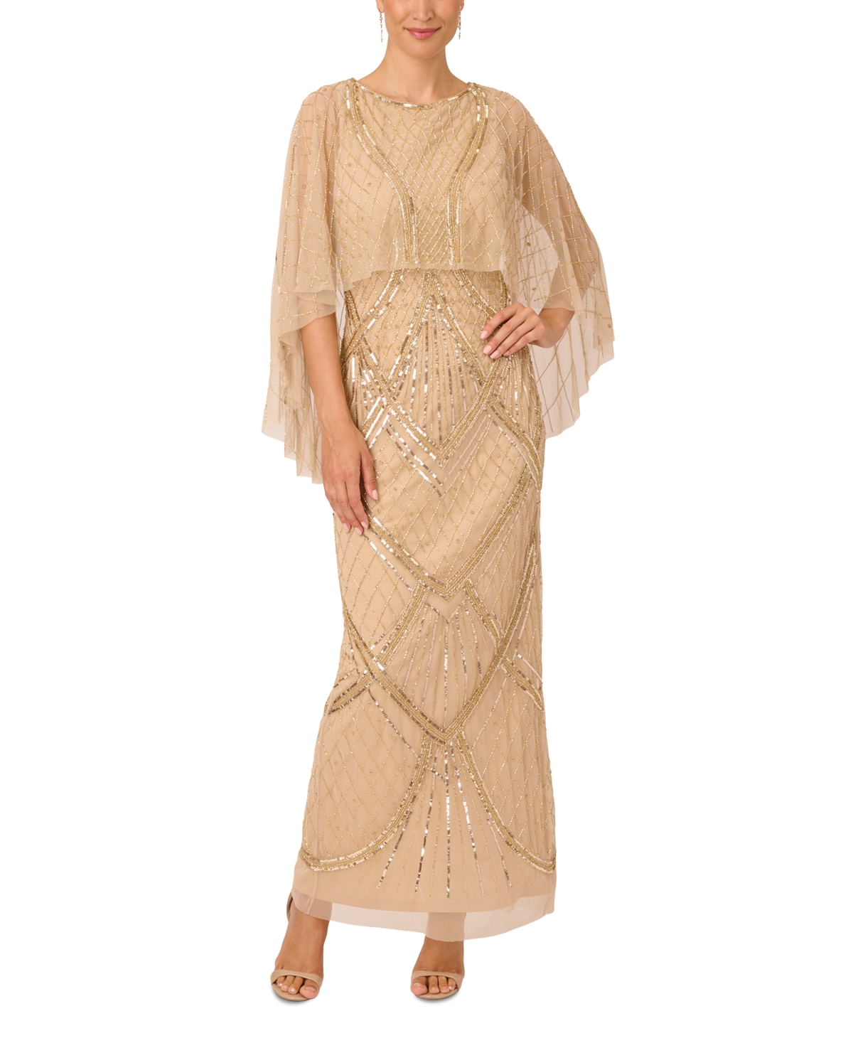 Adrianna Papell Women's Bead-embellished Cape Gown In Gold