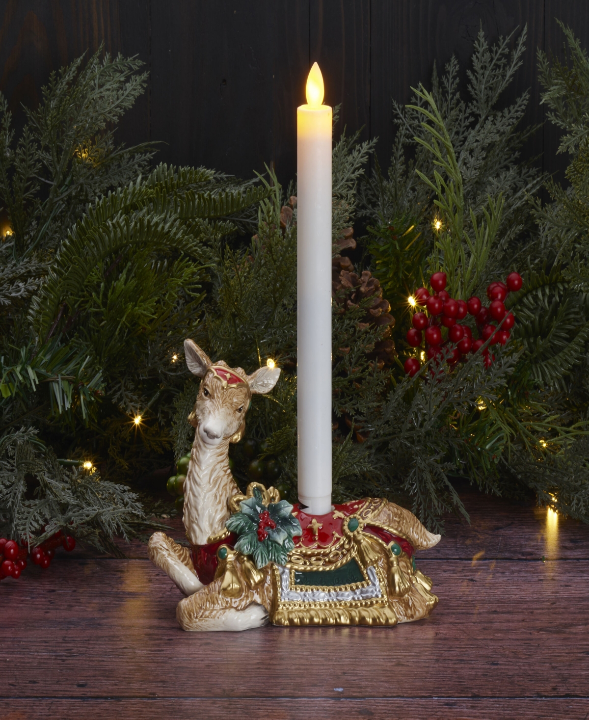 Shop Fitz And Floyd Noel Holiday Resting Deer Candle Holder, 5.5-in In Red