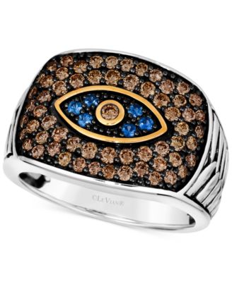 Le Vian - Men's Blueberry Sapphire (1/6 ct. t.w.) & Chocolate Diamond (1-1/4 ct. t.w.) Evil Eye Ring in 14k Two-Tone Gold